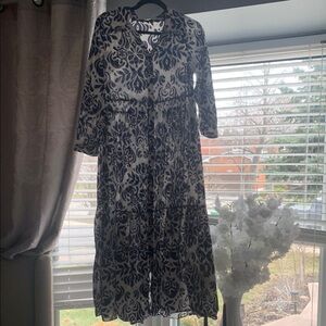 Zara Elegant Black and off White Floral Dress